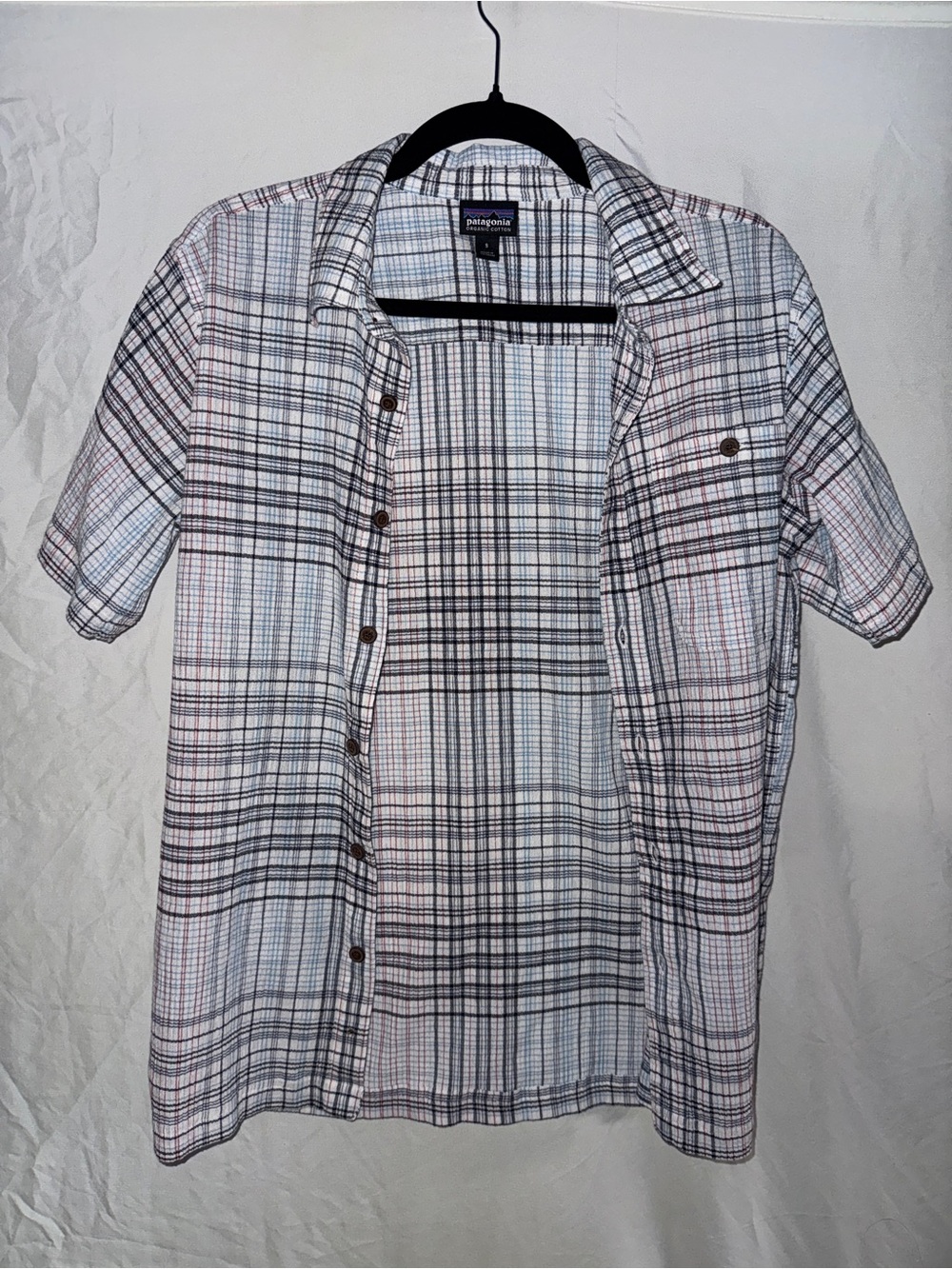 Patagonia Organic Cotton Plaid Short-Sleeve Button-Up - White, Blue & Black